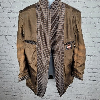 VTG USI Brown Blue 2 Button Double Vented Notch Blazer Retro Sport Coat USA 40