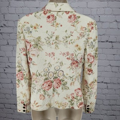 Daslu Cream Floral 100% Cotton Textured Buttoned Notch Suit Jacket Brazil 40