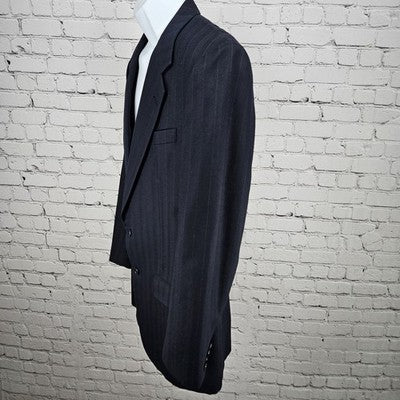 VTG Hickey Freeman Navy 100% Wool 2 Button Notch Blazer Sport Coat USA 40L