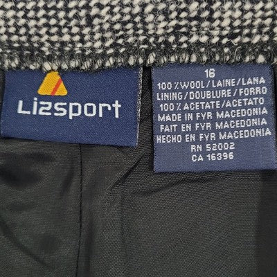 VTG Lizsport Black & White 100% Wool Lined Back Slit Skirt Size 16 (30x21)