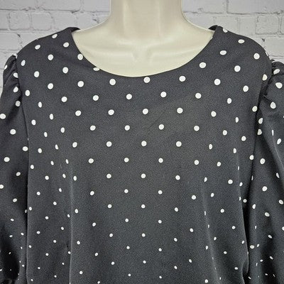 Jenny Black Polka Dot Puff 3/4 Sleeve Unlined Stretch Blouson Midi Dress USA 3X