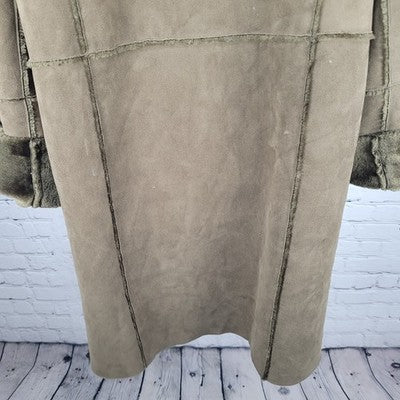 Blanc Noir Brown Suede Like Faux Fur Buttoned Collared Cuffed Long Coat Size XL
