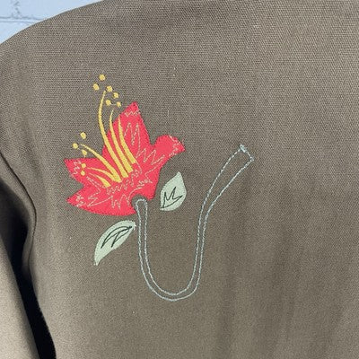 Hearts Of Palm Brown Floral Embroidered Buttoned Lightweight Jacket Size 8
