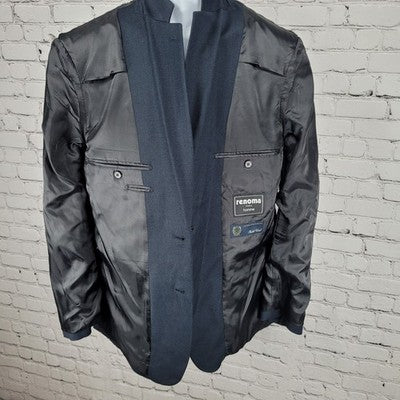 Renoma Paris Homme Navy Stretch Wool 2 Button Notch Lapel Blazer Sport Coat 40