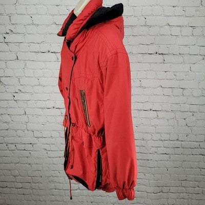VTG Skiing Passport Retro Red Insulated Hooded Zip Pockets Jacket Size Medium M