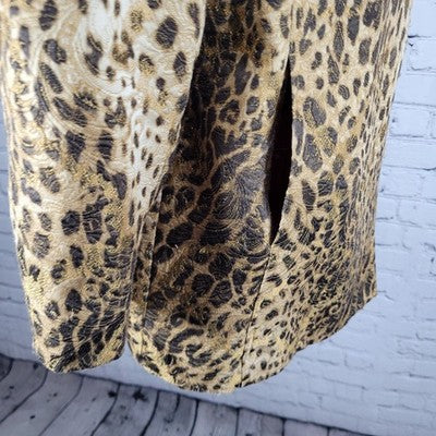 Chico's Tan Gold Leopard Buttoned Lightweight Lined Jacket 2 US 12