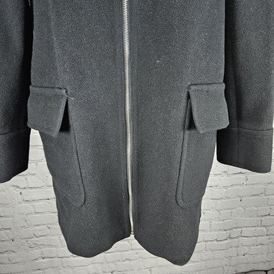 Ann Taylor Black Wool Blend Hooded Full Zip Cargo Pockets Utility Coat 4