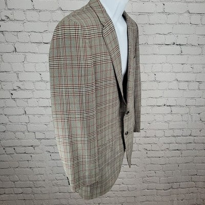 VTG Palm Beach Black White & Red Plaid 2 Button Sport Coat USA Made Size 38L