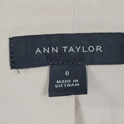 Ann Taylor Beige Herringbone 1 Button Vented Notch Stretch Blazer Suit Jacket 0
