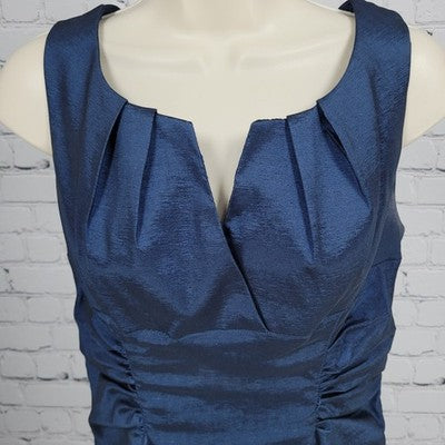 Adrianna Papell Blue Sheen Sleeveless Ruched Waist Stretch Sheath Short Dress 8