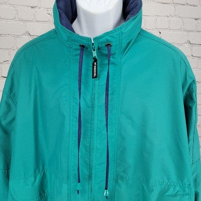 VTG McGregor Green Blue Anti Breeze Hideable Hood Zip Windbreaker Jacket 3X