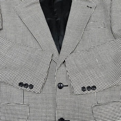 VTG Brandini Black Ivory Check 2 Button Ventless Notch Blazer Sport Coat 40