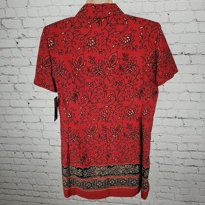 NWT Studio 1 Deep Red Floral Shoulder Pad Open Layering Tunic Top Size 12P