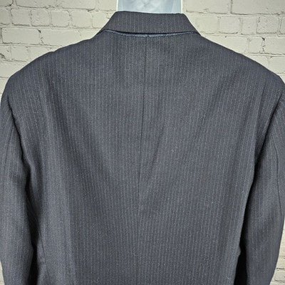 VTG Bill Blass Navy Pinstriped 2 Button Vented Notch Blazer Sport Coat USA 46L