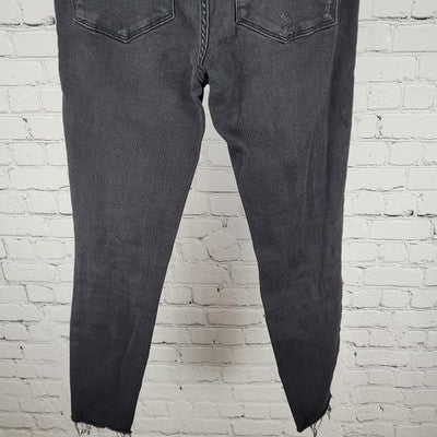 FRAME Black Le High Skinny Crop Brisbane Rips Stretch Jeans Size 24 (24x26)