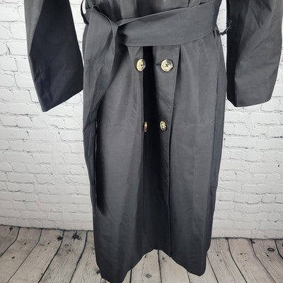 Caara Black Double Breasted Buttoned Belted Lightweight Trench Pea Coat Small S