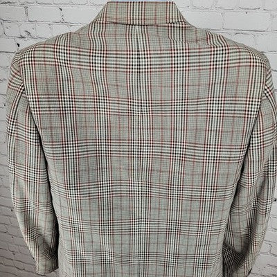 VTG Palm Beach Black White & Red Plaid 2 Button Sport Coat USA Made Size 38L