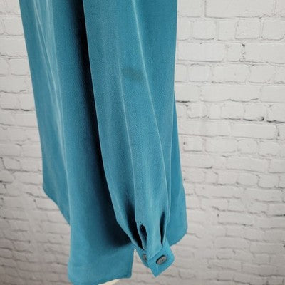 Jacqueline Ferrar Blue 100% Silk Button Up Long Sleeve Shirt Blouse Top XS