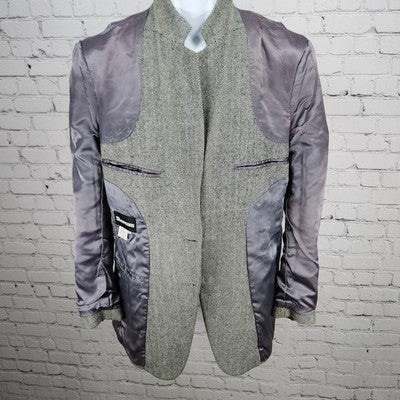 VTG Silvermans Black White Linen Wool Blend Herringbone Blazer Sport Coat 42R