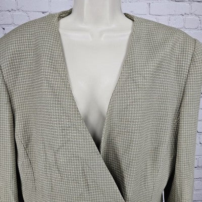 VTG Jones New York Green Beige 1 Button Collarless Padded Suit Jacket USA 16