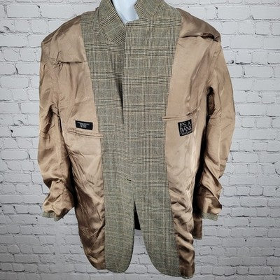 Jos A Bank Tan Silk & Wool Blend Houndstooth Notch Blazer Sport Coat Size 46R