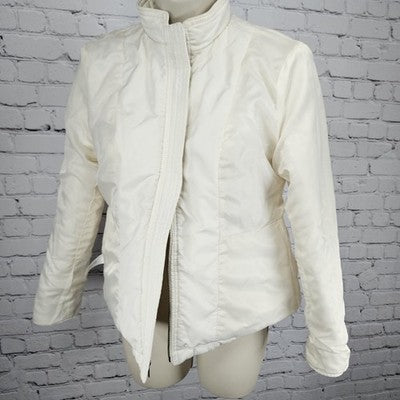 Talbots Ivory Quilted Insulated Lightweight Stand Up Collar Zip Jacket Petite