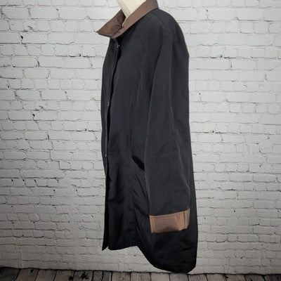 Gallery Black Brown Full Zip Snap Lightweight Lined Rain Coat Jacket Size XL