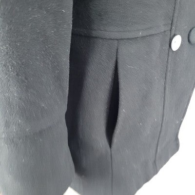 Larry Levine Black Wool & Cashmere Rex Rabbit Fur Collar Pea Coat Size Small S