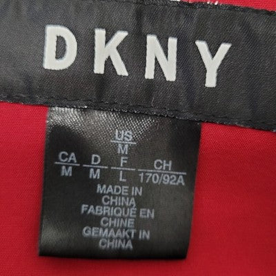 DKNY Red Faux Fur Trim Removable Hood Insulated Full Zip Jacket Medium M