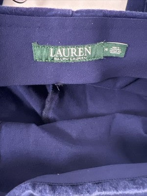 Lauren Ralph Lauren Blue Flat Front Side Zip Hi-Rise Tapered Dress Pants 14