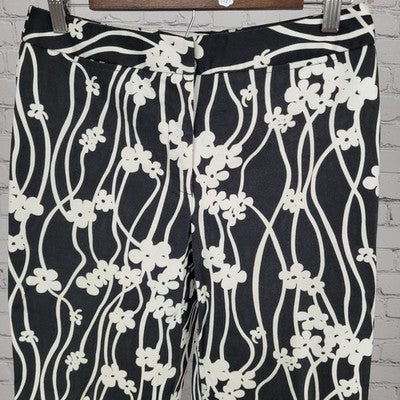 Talbots Black & White Floral Stretch Mid Rise Pants USA Made Size 8 (28x26)