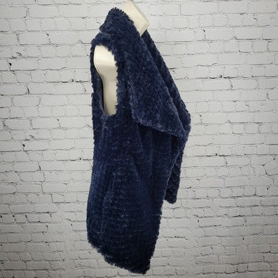 NVLT Blue Faux Fur Open Pockets Sleeveless Soft Fuzzy Lined Vest Jacket XS