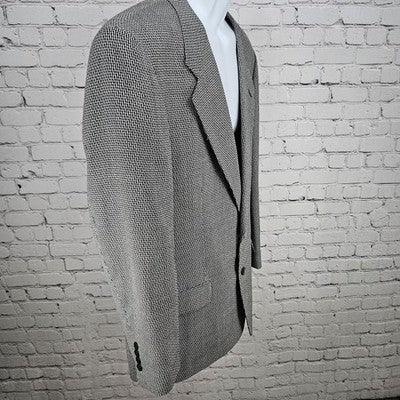 Jones New York Black Grey 100% Wool 2 Button Notch Blazer Sport Coat 42R