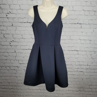 Ali Ro Navy Ponte Stretch Pleated Sweetheart Sleeveless Mini A-Line Dress 2