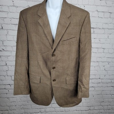 Lauren Ralph Lauren Brown 100% Wool Check 3 Button Blazer Sport Coat 41T *holes