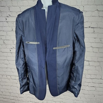 YFFUSHI Navy 1 Button Double Vented Notch Blazer Sport Coat Large L