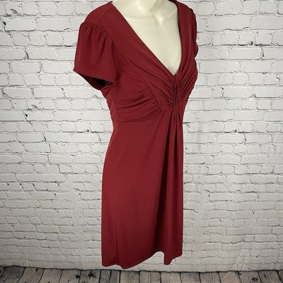 Laundry By Shelli Segal Red Ruched Puff Short Sleeve Stretch Zipped Dress Size 4
