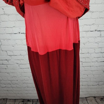 VTG Kathie Lee Cranberry Red Sequin Velvet Short Sleeve Long Dress Large L