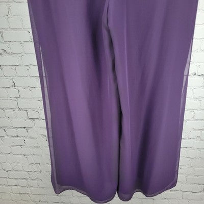 Coldwater Creek Purple High Rise Wide Leg Side Slits Pants Petite 12P (34x27)