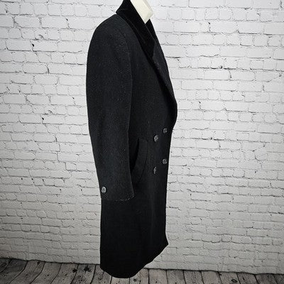 VTG Jones New York Black 100% Wool Velvet Collar Over Coat USA Small Petite SP