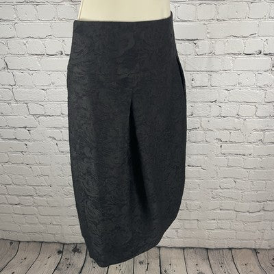 Magashoni Black Floral Pleated Zipped Lined Pockets Knee Length Skirt Size 6