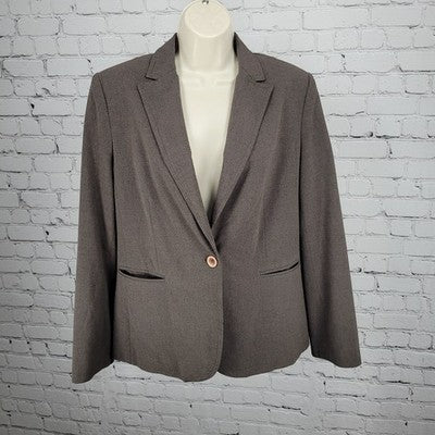 Perry Ellis Brown 1 Button Vented Lined Notch Blazer Women’s Suit Jacket Size 10