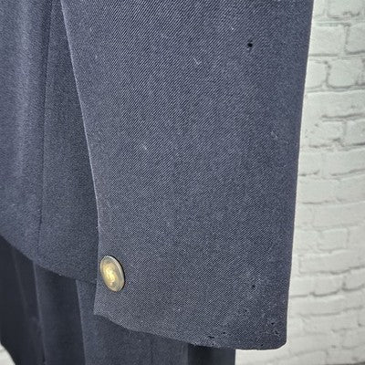 VTG Jones New York Navy 100% Wool Full Skirt Jacket Suit 2 Piece Set USA 8/10