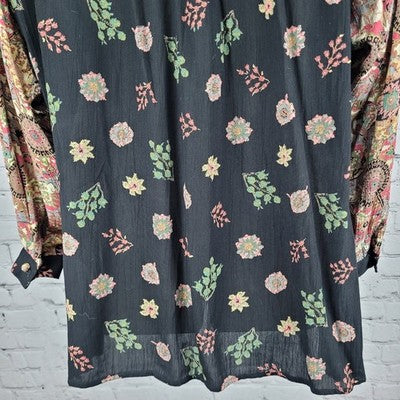 VTG Platinum Dorothy Schoelen Black Floral Long Sleeve Buttoned Blouse Top US PL