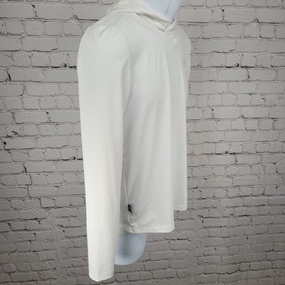 Yeti White Pink Logo Hooded Light Long Sleeve Pullover Activewear Stretch Top XS