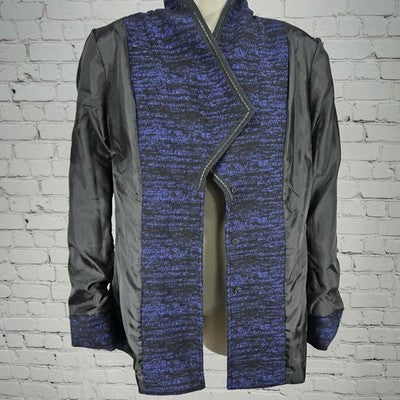 Tahari Black Purple Knit Textured Snapped Collared Pockets Lined Jacket 12