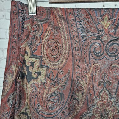 VTG Devan Red Paisley Unlined Ruched Back Pockets Zip Long A-Line Skirt USA 8
