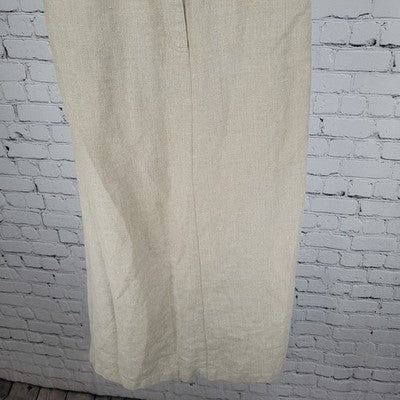 VTG British Khaki Beige 100% Linen Unlined Back Slit Pockets A Line Skirt Size 4