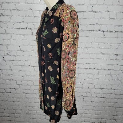 VTG Platinum Dorothy Schoelen Black Floral Long Sleeve Buttoned Blouse Top US PL