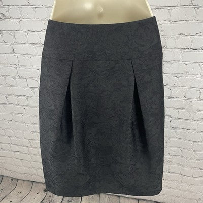 Magashoni Black Floral Pleated Zipped Lined Pockets Knee Length Skirt Size 6